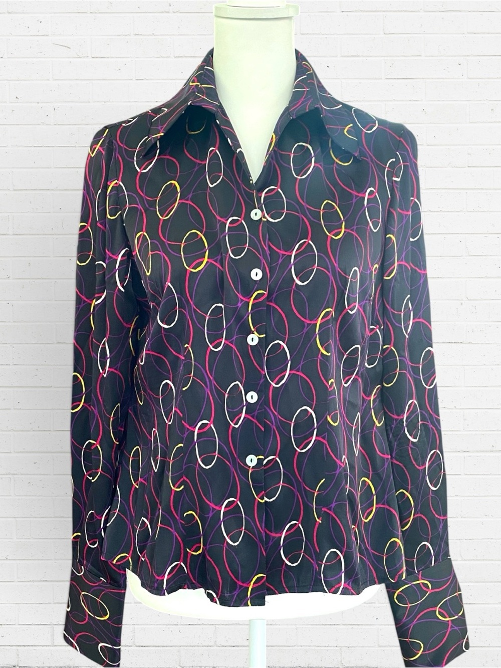 Vintage Jones New York 100% Silk Abstract Print Top | 90s Colorful Retro